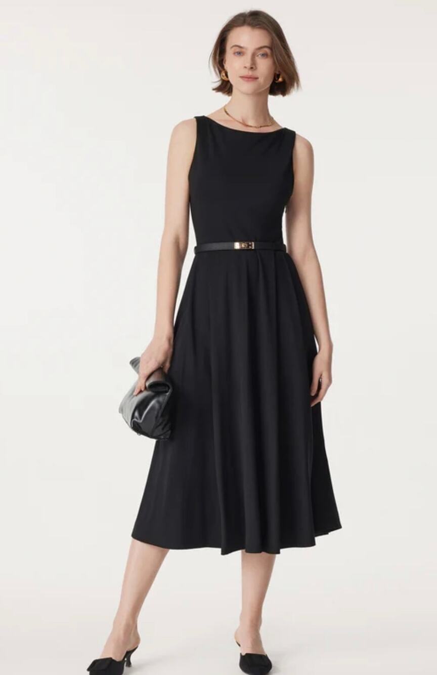 New OGL Women's Size Large Navy Boatneck Bamboo Ponte Brami Midi Dress